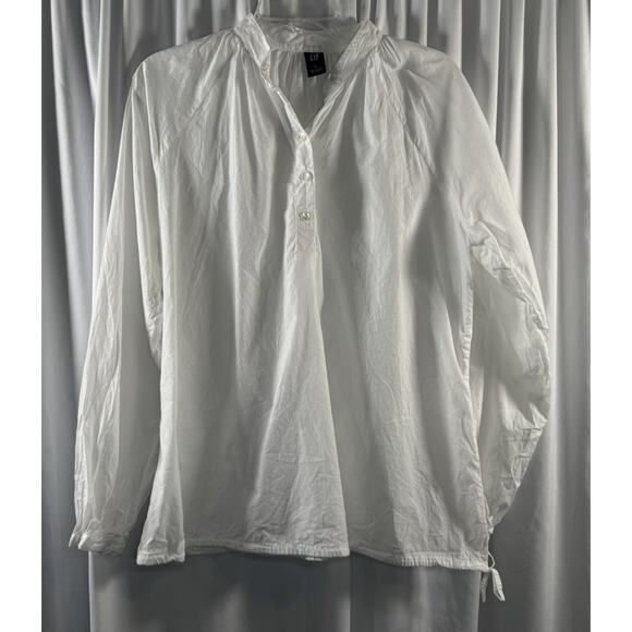 GAP Cotton Mock Neck Long Sleeves Drawstring Waist Blouse, White, Sz: L, 79-11 - Picture 7 of 12